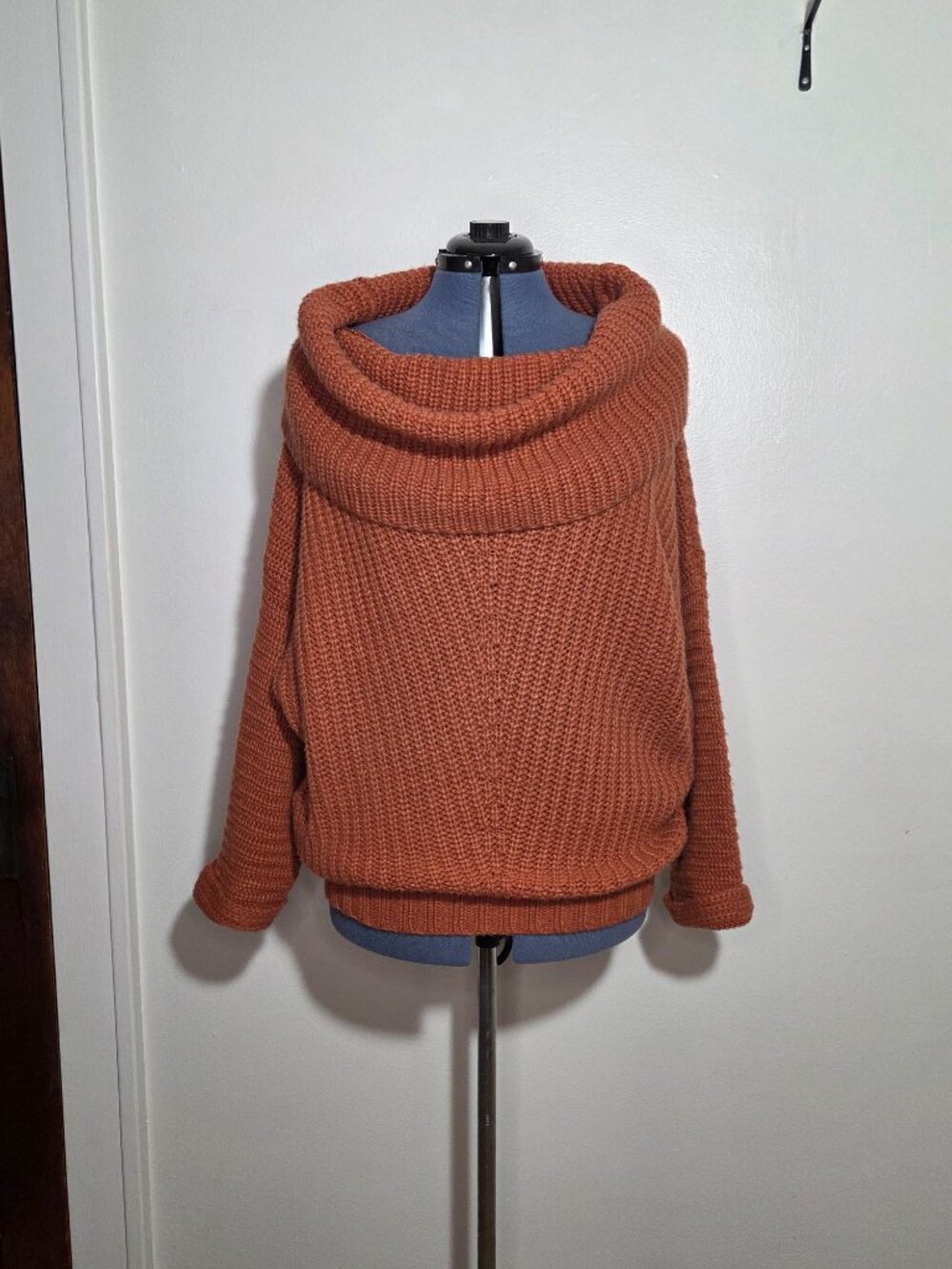 Umgee USA Oversized Orange Cowl Neck Cotton Blend Sweater